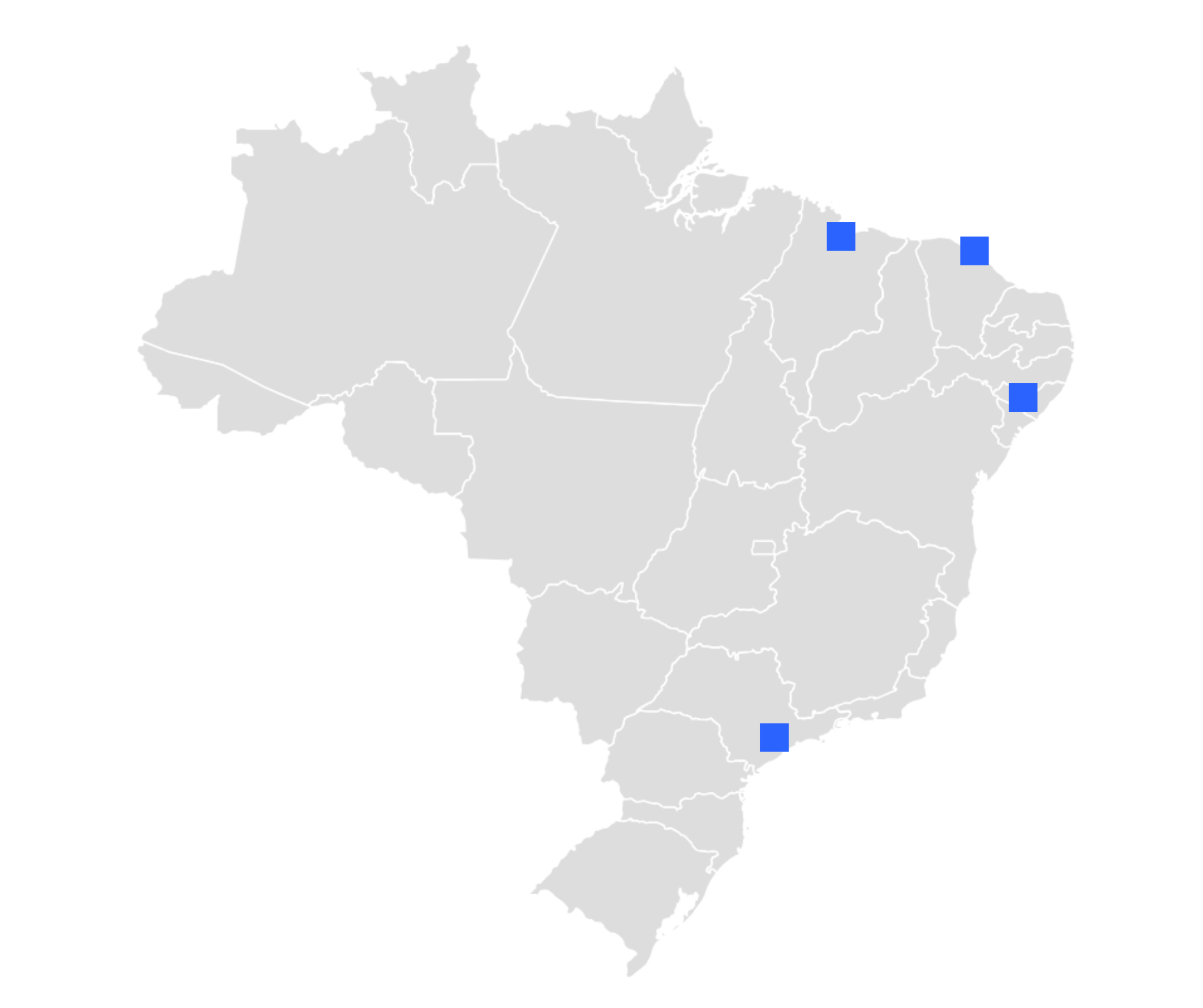 Mapa do Brasil com localização dos servidores Trapiche Cloud